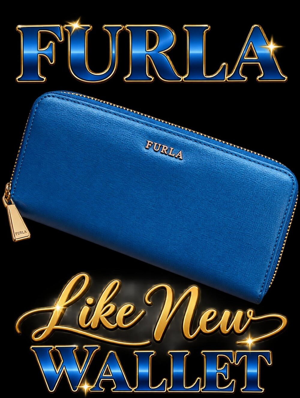 Furla Teal-Blue Zip Around Leather Wallet with COA - Picture 1 of 9